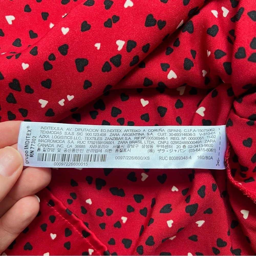 Zara red satin heart patterned tiered pussybow blouse - Picture 10 of 14